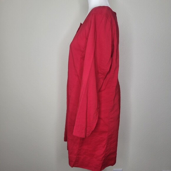 EILEEN FISHER $168 Solid Red Italian Linen Button Up Shirt Top Size MEDIUM - Picture 11 of 12